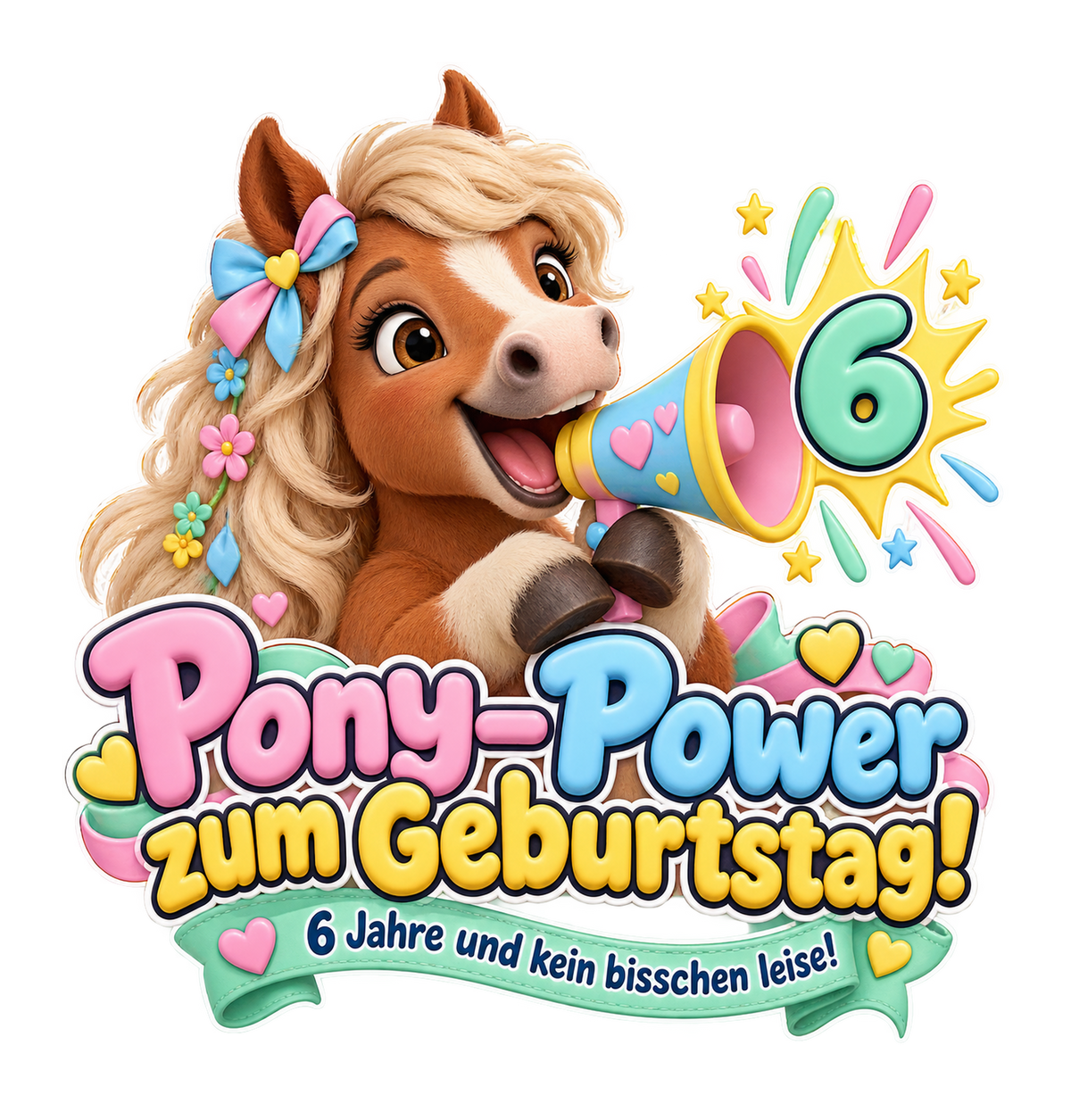 Motiv: Pony-Power zum Geburtstag! (6 Jahre) – Kinder-Hoodie – KI-gestaltetes Pferdemotiv