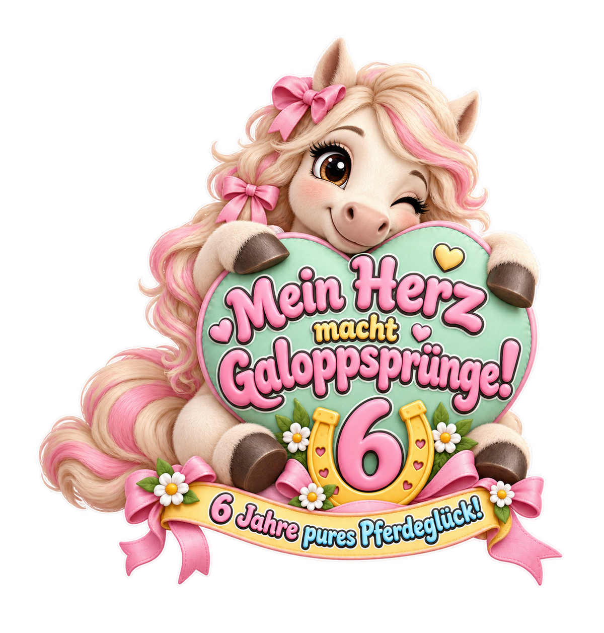 Motiv: Mein Herz macht Galoppsprünge! (6 Jahre) – Kinder-Hoodie – KI-gestaltetes Pferdemotiv