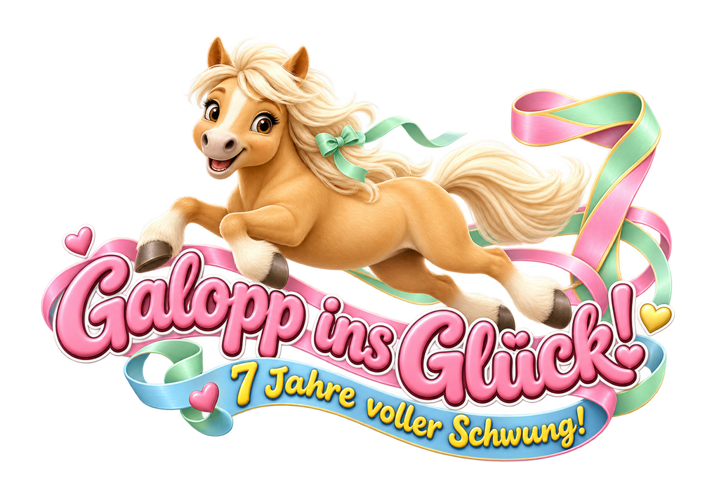 Motiv: Galopp ins Glück! (7 Jahre) – Kinder-Hoodie – KI-gestaltetes Pferdemotiv