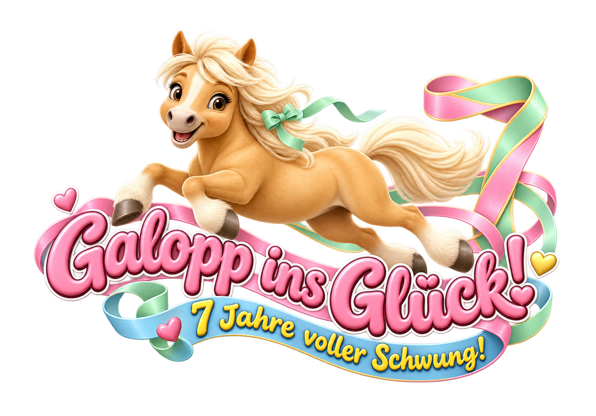 Motiv: Galopp ins Glück! (7 Jahre) – Kinder-Hoodie – KI-gestaltetes Pferdemotiv
