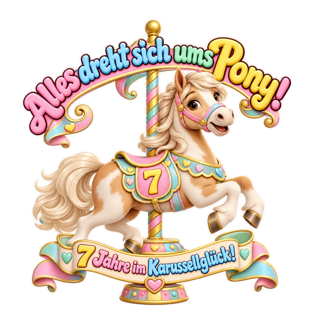 Motiv: Alles dreht sich ums Pony! (7 Jahre) – Kinder-Hoodie – KI-gestaltetes Pferdemotiv