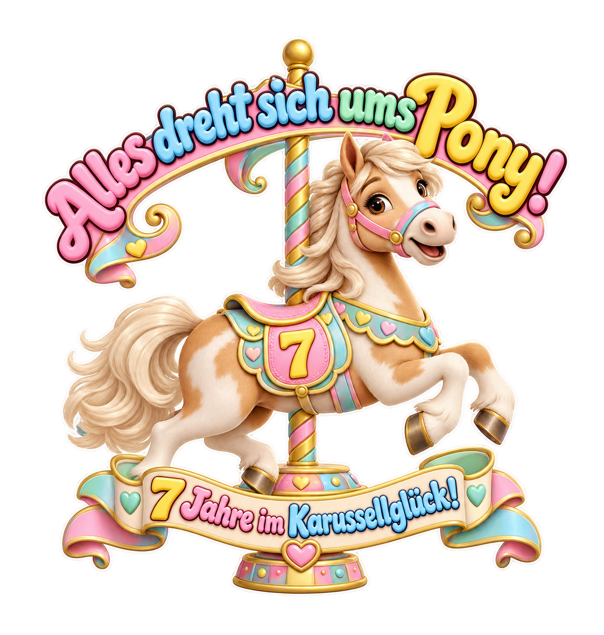 Motiv: Alles dreht sich ums Pony! (7 Jahre) – Kinder-Hoodie – KI-gestaltetes Pferdemotiv