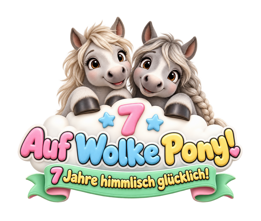 Motiv: Auf Wolke Pony! (7 Jahre) – Kinder-Pullover – KI-gestaltetes Pferdemotiv