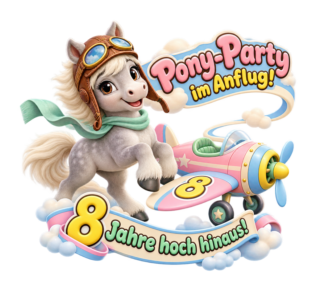 Motiv: Pony-Party im Anflug! (8 Jahre) – Kinder-Hoodie – KI-gestaltetes Pferdemotiv