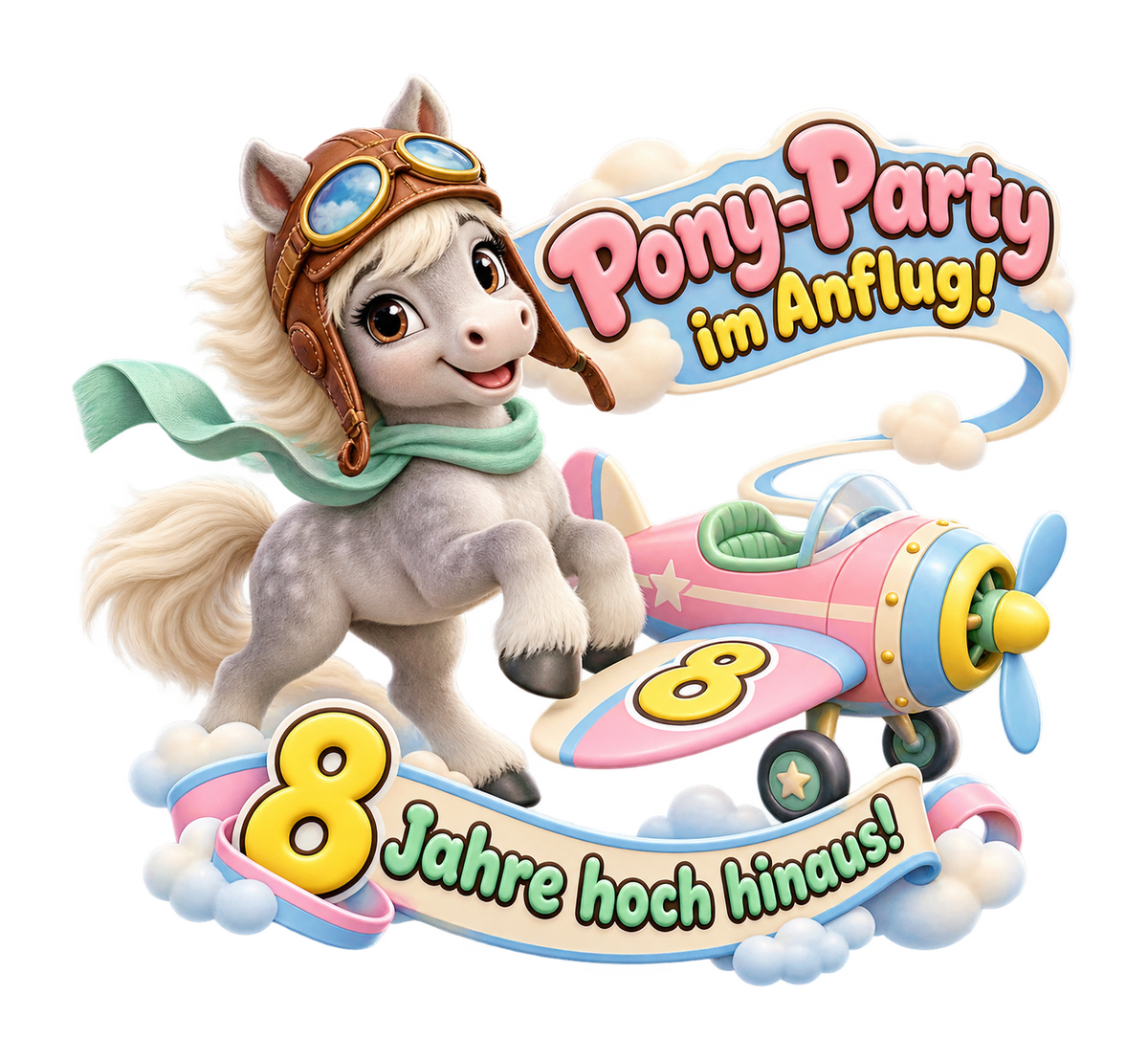 Motiv: Pony-Party im Anflug! (8 Jahre) – Kinder-Hoodie – KI-gestaltetes Pferdemotiv