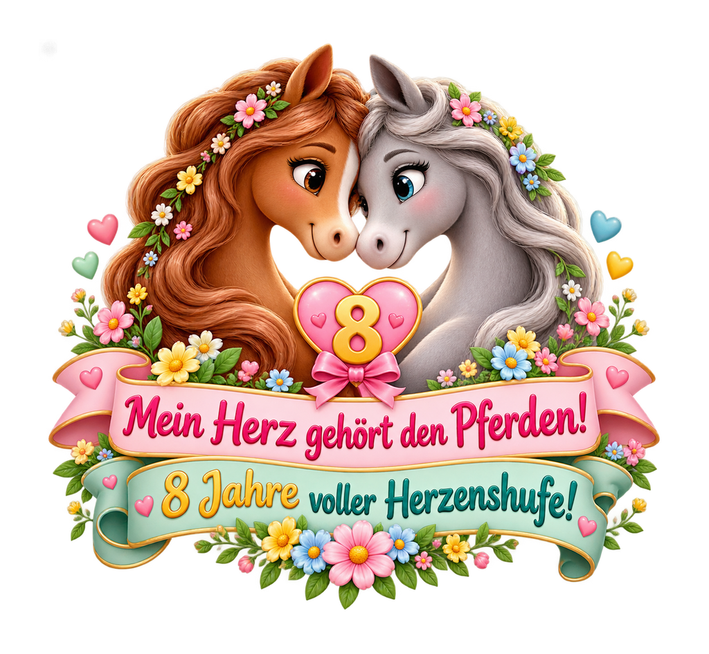Motiv: Mein Herz gehört den Pferden! (8 Jahre) – Kinder-Hoodie – KI-gestaltetes Pferdemotiv