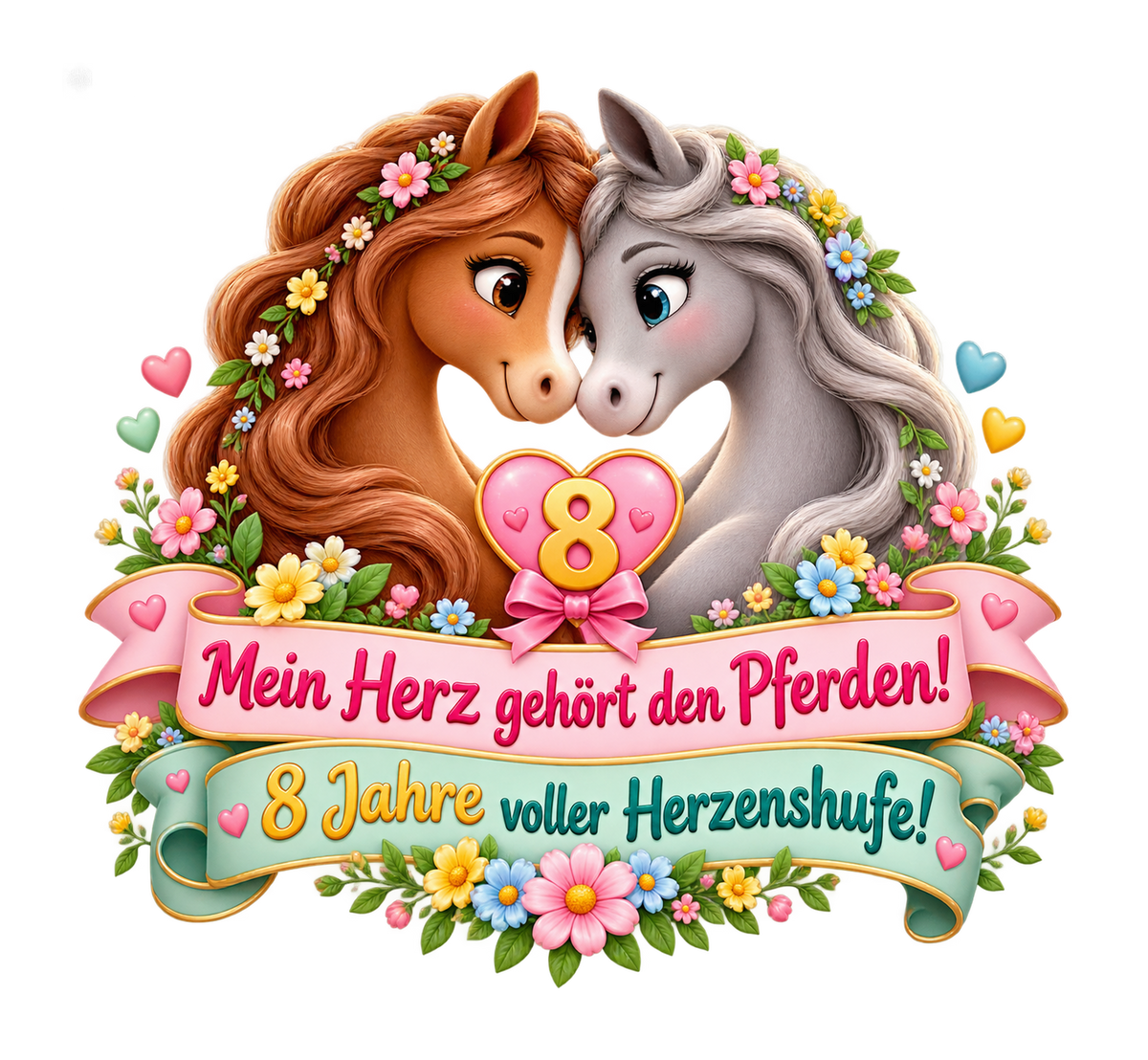 Motiv: Mein Herz gehört den Pferden! (8 Jahre) – Kinder-Hoodie – KI-gestaltetes Pferdemotiv