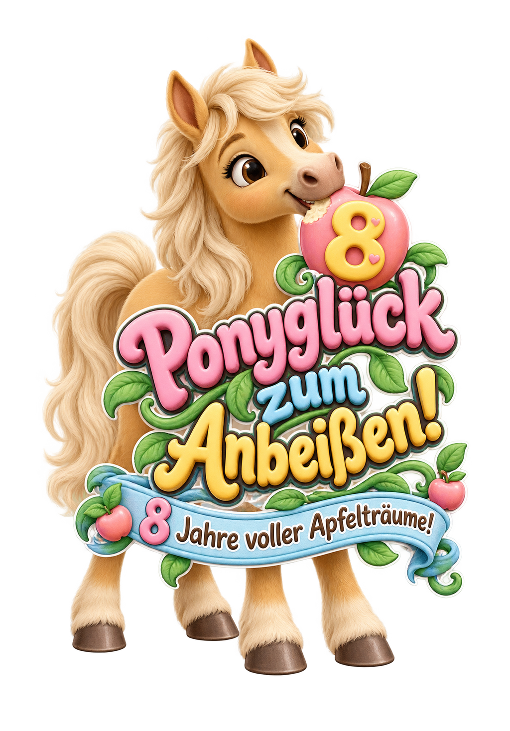 Motiv: Ponyglück zum Anbeißen! (8 Jahre) – Kinder-Hoodie – KI-gestaltetes Pferdemotiv