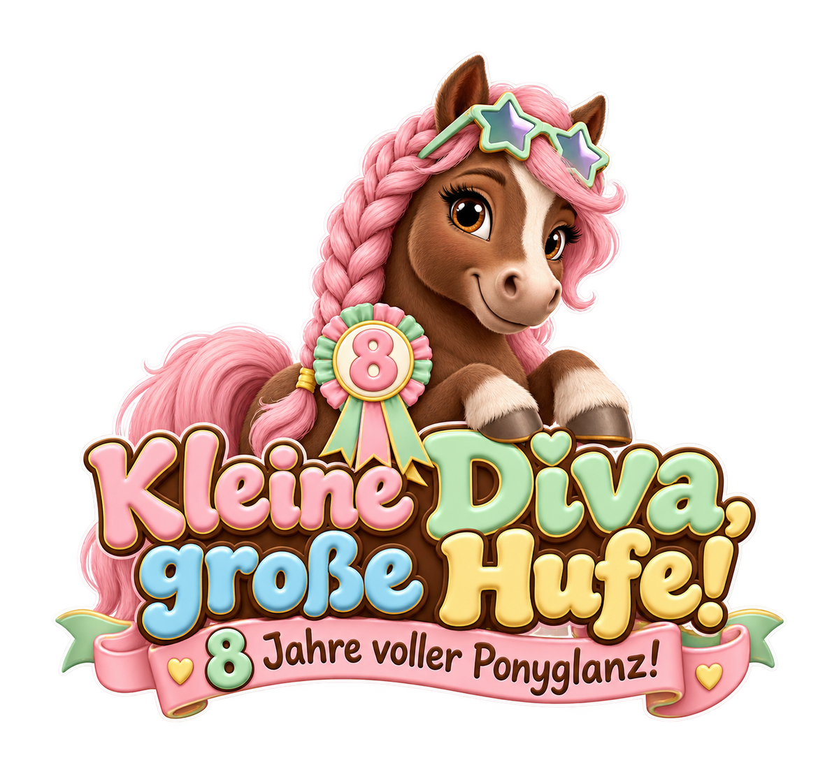 Motiv: Kleine Diva, große Hufe! (8 Jahre) – Kinder-T-Shirt Bio – KI-gestaltetes Pferdemotiv