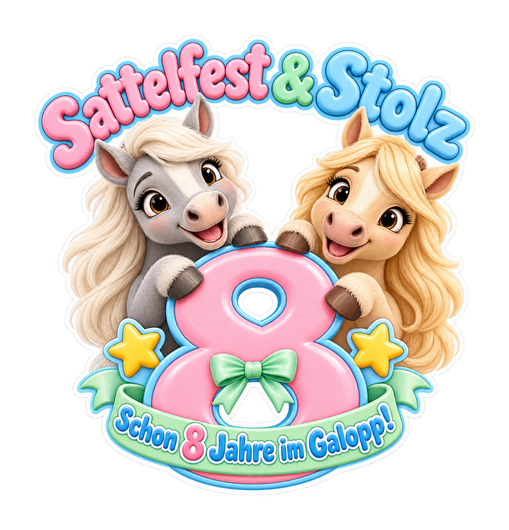 Motiv: Sattelfest und Stolz (8 Jahre) – Kinder-Hoodie – KI-gestaltetes Pferdemotiv
