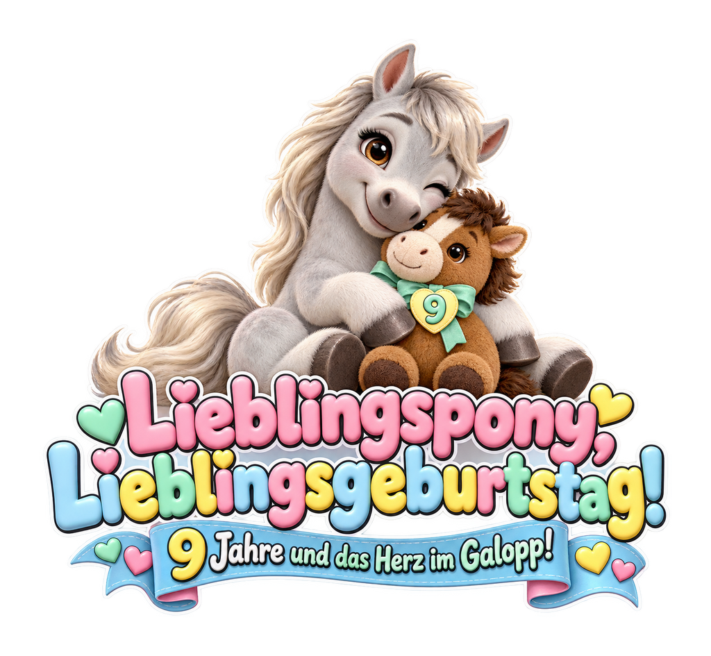 Motiv: Lieblingspony, Lieblingsgeburtstag! (9 Jahre) – Kinder-Hoodie – KI-gestaltetes Pferdemotiv