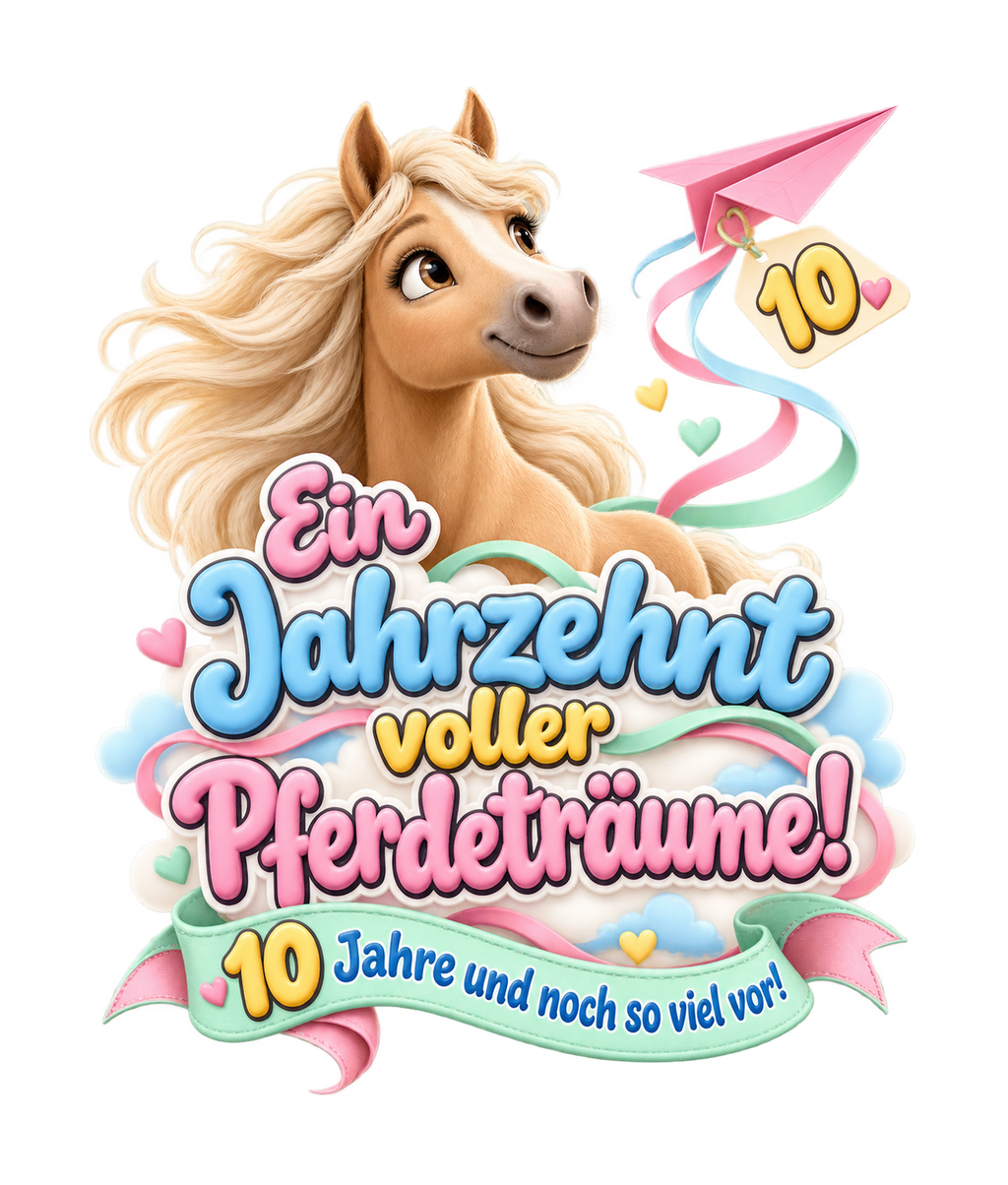 Motiv: Ein Jahrzehnt voller Pferdeträume! (10 Jahre) – Kinder-Hoodie – KI-gestaltetes Pferdemotiv