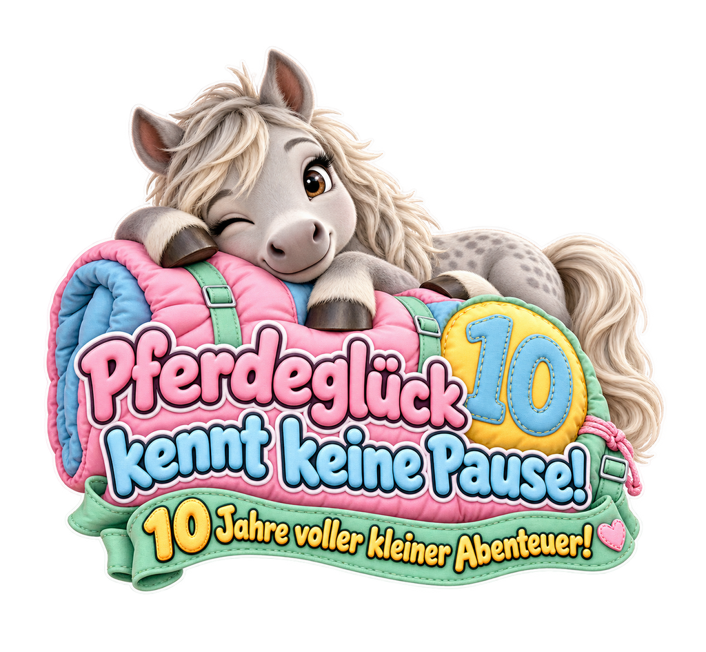 Motiv: Pferdeglück kennt keine Pause! (10 Jahre) – Kinder-Hoodie – KI-gestaltetes Pferdemotiv