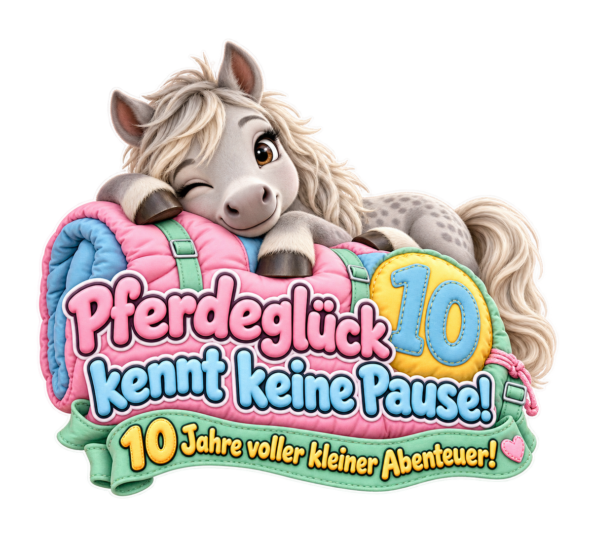 Motiv: Pferdeglück kennt keine Pause! (10 Jahre) – Kinder-Hoodie – KI-gestaltetes Pferdemotiv