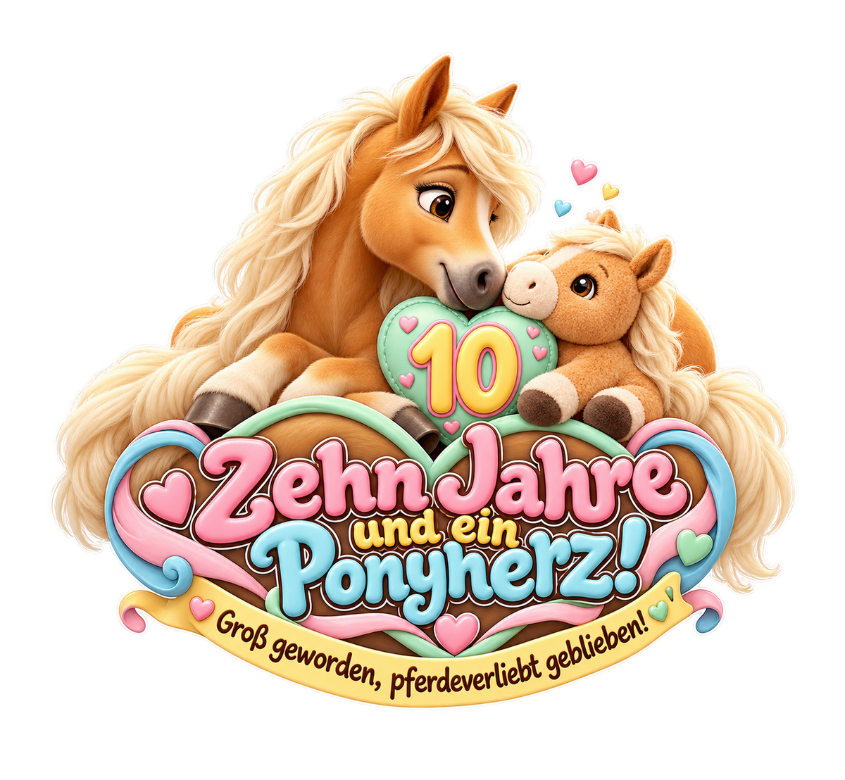 Motiv: Zehn Jahre und ein Ponyherz! (10 Jahre) – Kinder-Hoodie – KI-gestaltetes Pferdemotiv