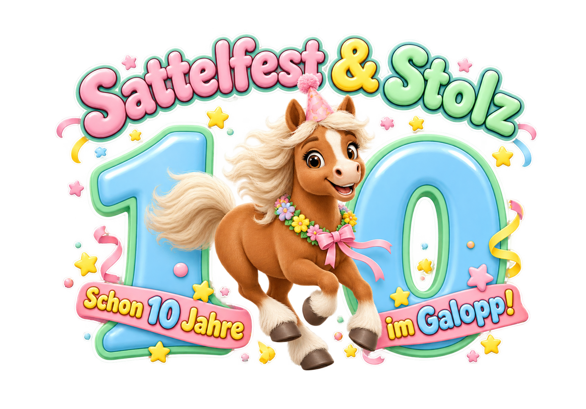 Motiv: Sattelfest und Stolz (10 Jahre) – Kinder-Hoodie – KI-gestaltetes Pferdemotiv