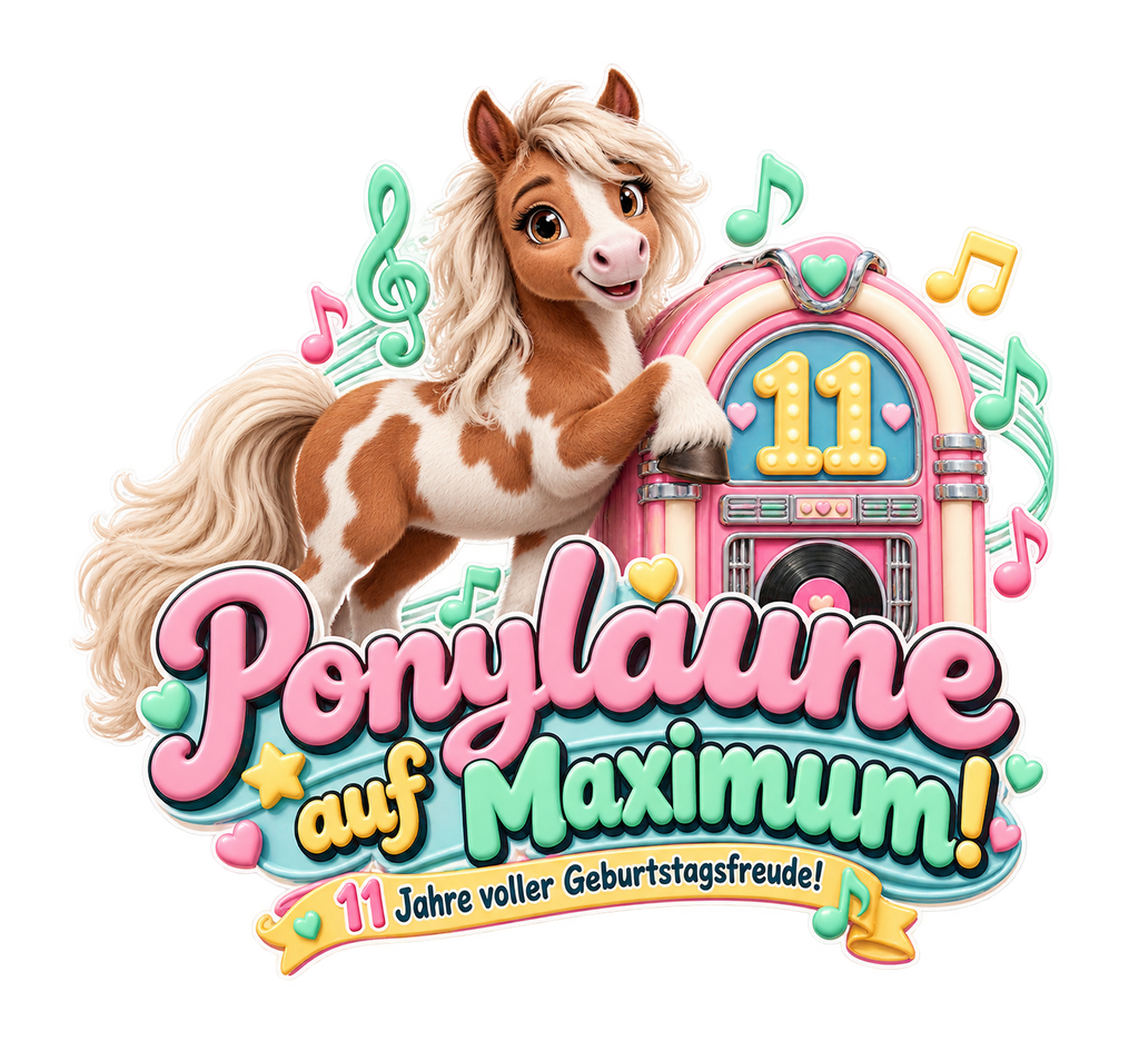 Motiv: Ponylaune auf Maximum! (11 Jahre) – Kinder-Hoodie – KI-gestaltetes Pferdemotiv