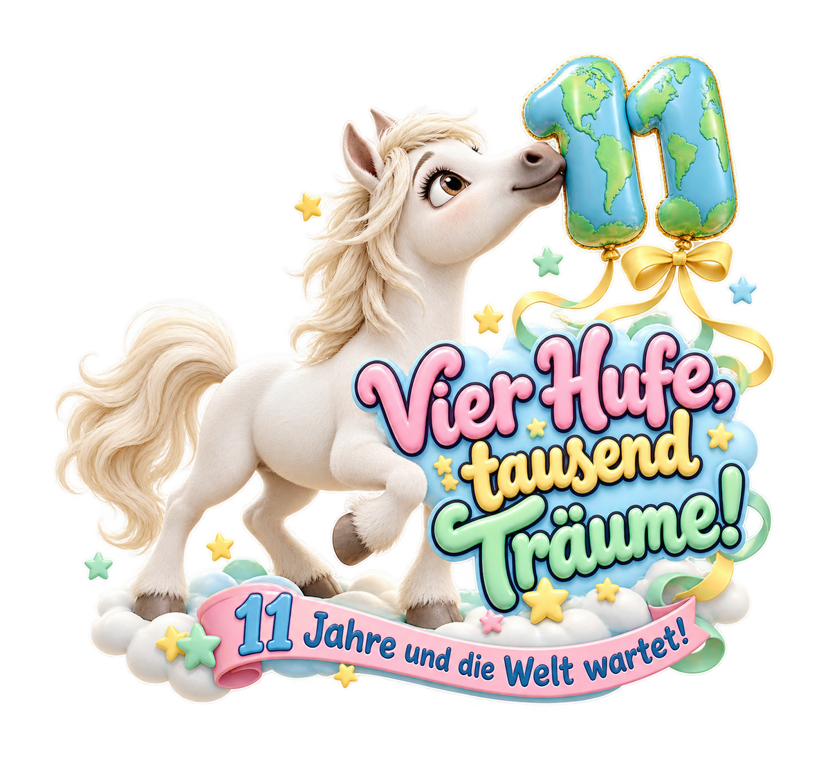 Motiv: Vier Hufe, tausend Träume! (11 Jahre) – Kinder-Hoodie – KI-gestaltetes Pferdemotiv