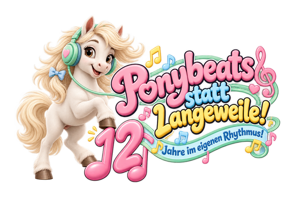 Motiv: Ponybeats statt Langeweile! (12 Jahre) – Kinder-Pullover – KI-gestaltetes Pferdemotiv