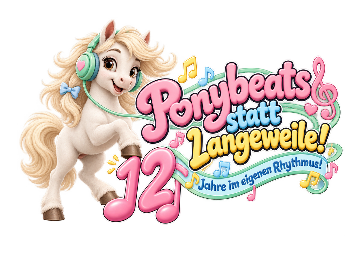 Motiv: Ponybeats statt Langeweile! (12 Jahre) – Kinder-Pullover – KI-gestaltetes Pferdemotiv