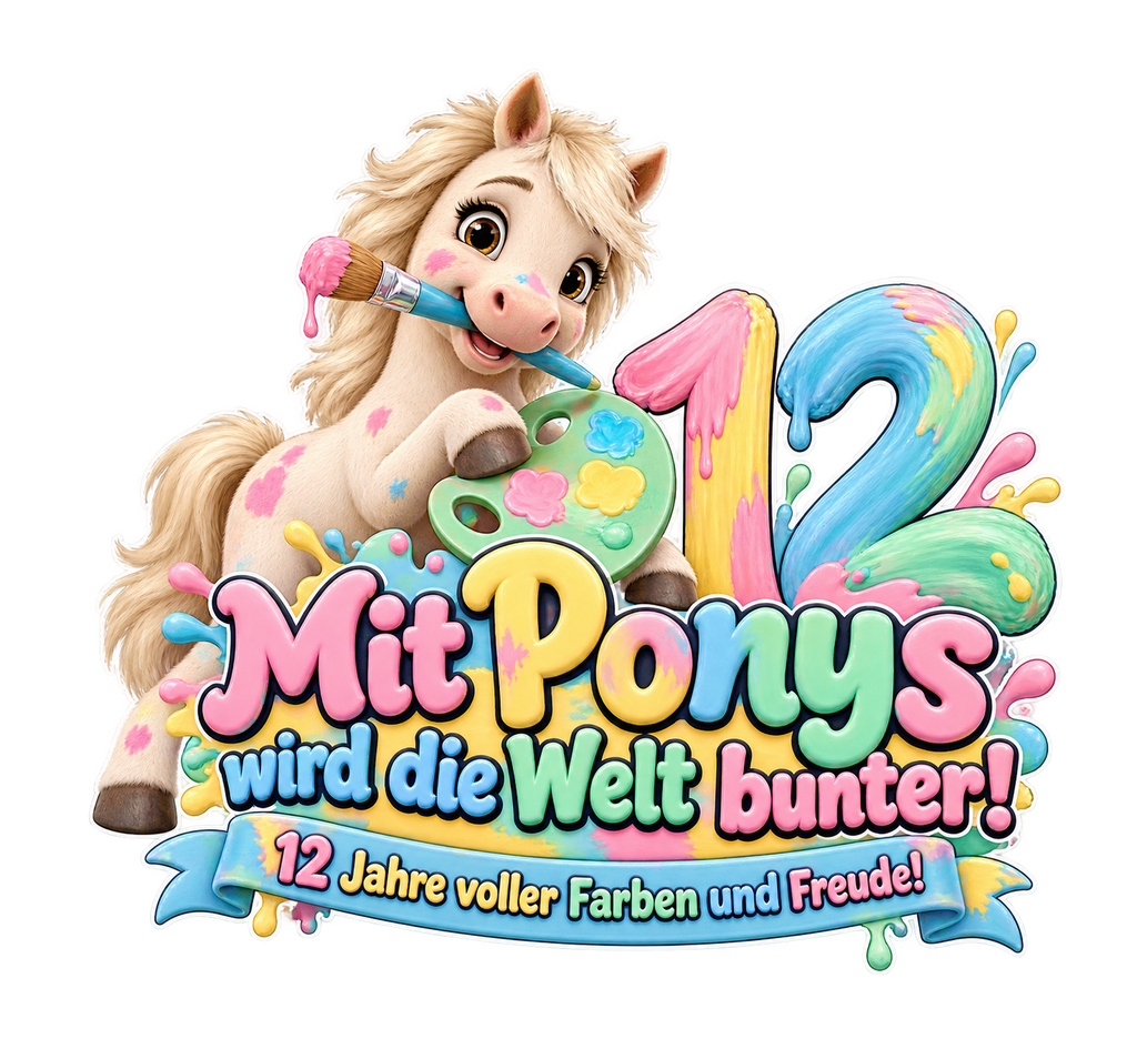 Motiv: Mit Ponys wird die Welt bunter! (12 Jahre) – Kinder-T-Shirt – KI-gestaltetes Pferdemotiv