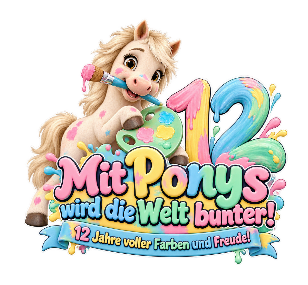 Motiv: Mit Ponys wird die Welt bunter! (12 Jahre) – Kinder-T-Shirt – KI-gestaltetes Pferdemotiv