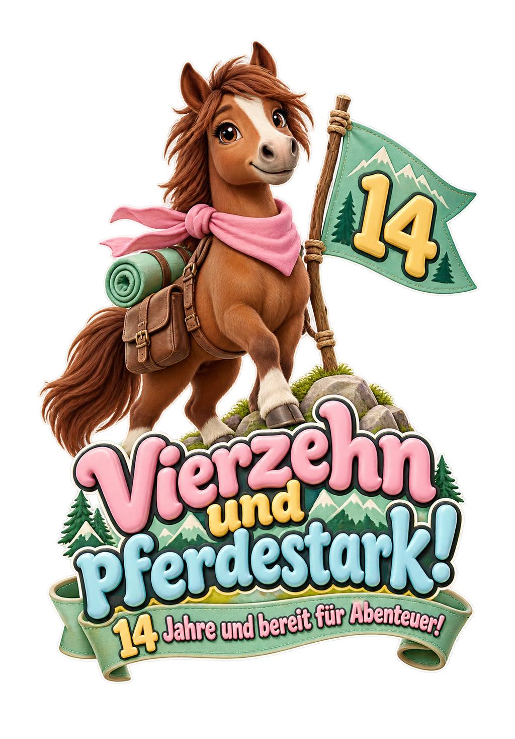 Motiv: Vierzehn und pferdestark! (14 Jahre) – Kinder-Hoodie – KI-gestaltetes Pferdemotiv