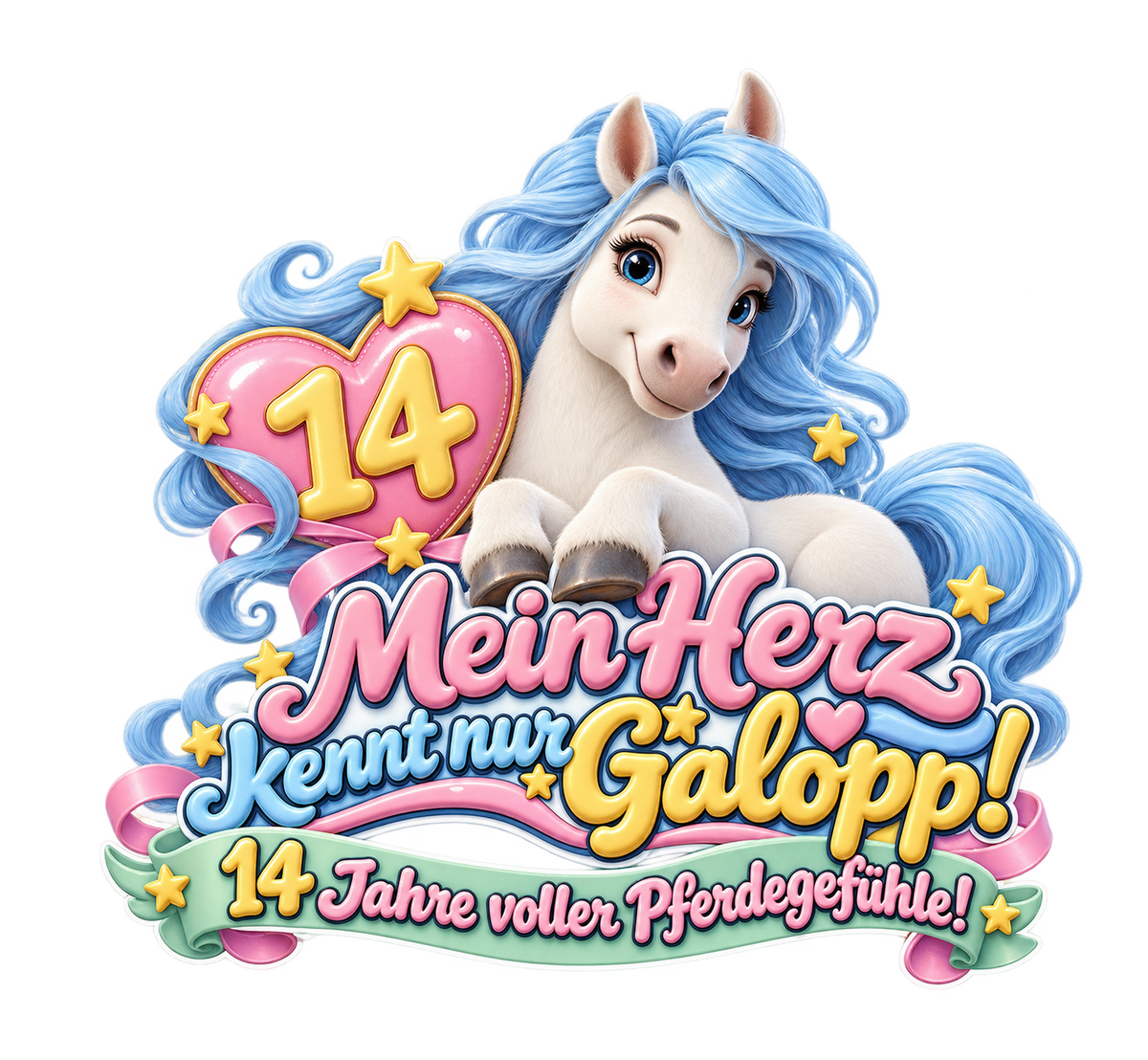 Motiv: Mein Herz kennt nur Galopp! (14 Jahre) – Kinder-Hoodie – KI-gestaltetes Pferdemotiv