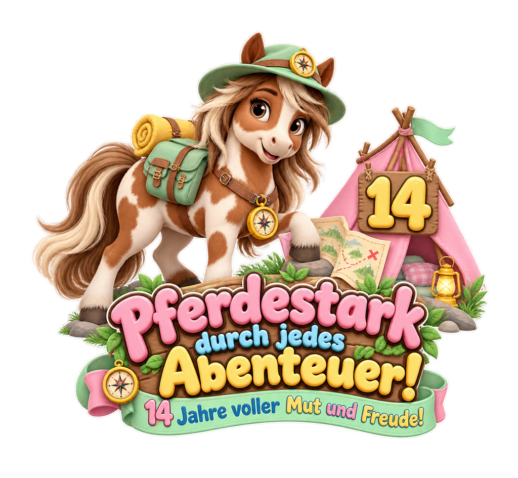 Motiv: Pferdestark durch jedes Abenteuer! (14 Jahre) – Kinder-Hoodie – KI-gestaltetes Pferdemotiv