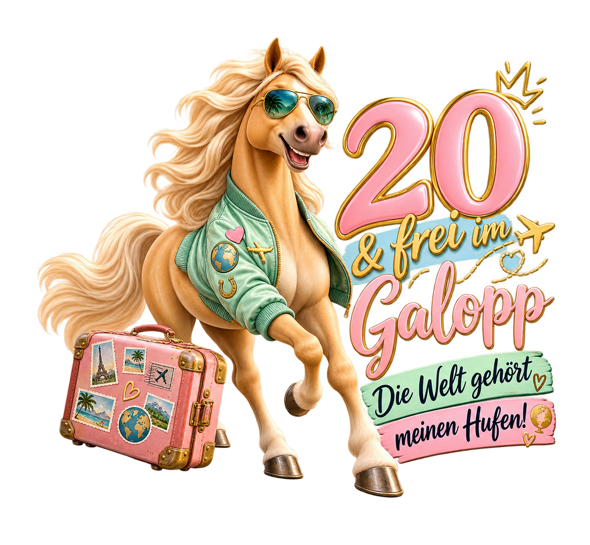 Motiv: 20 und frei im Galopp! – Pullover – KI-gestaltetes Pferdemotiv