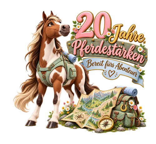 Motiv: 20 Jahre Pferdestärken – Hoodie – KI-gestaltetes Pferdemotiv