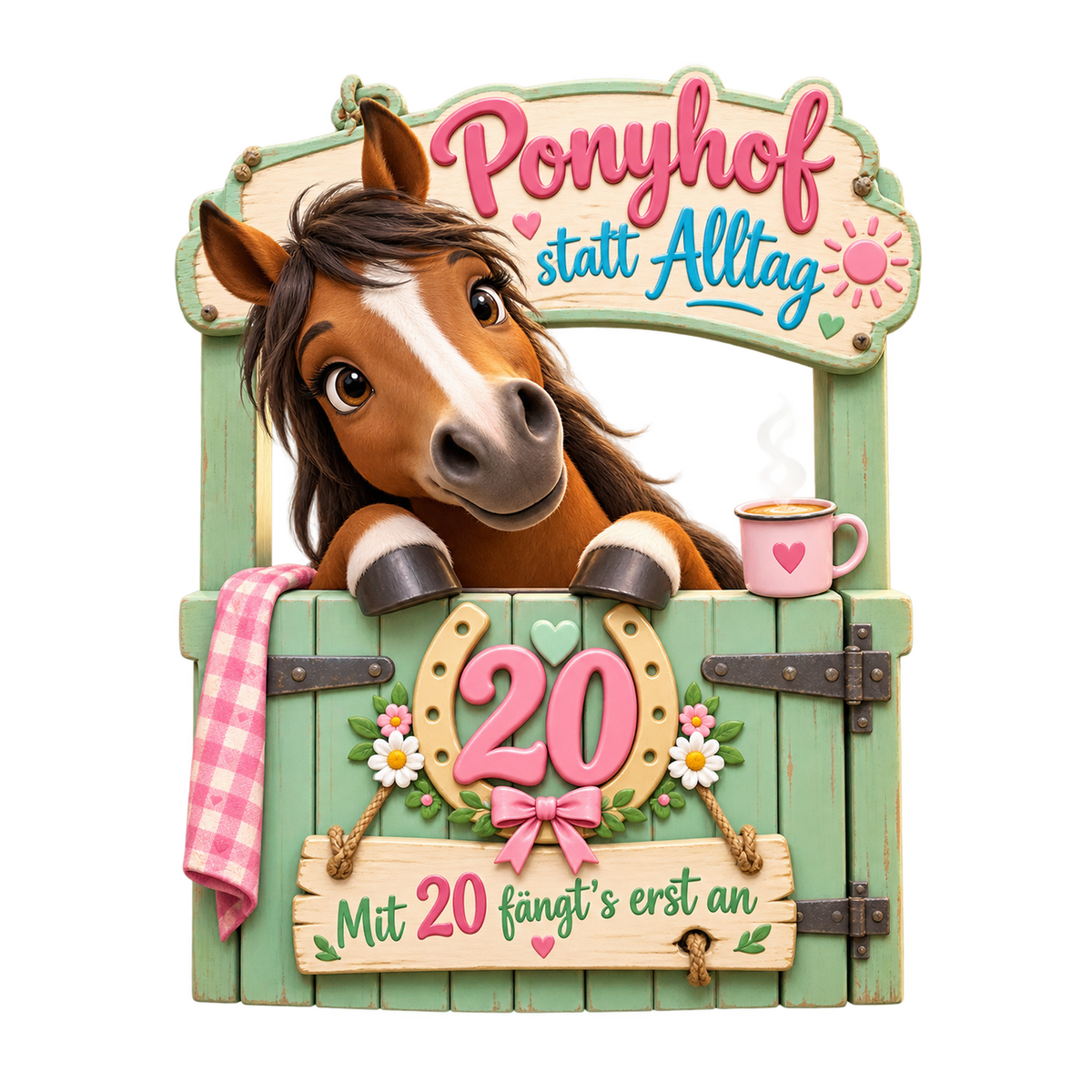 Motiv: Ponyhof statt Alltag! – Herren-T-Shirt – KI-gestaltetes Pferdemotiv