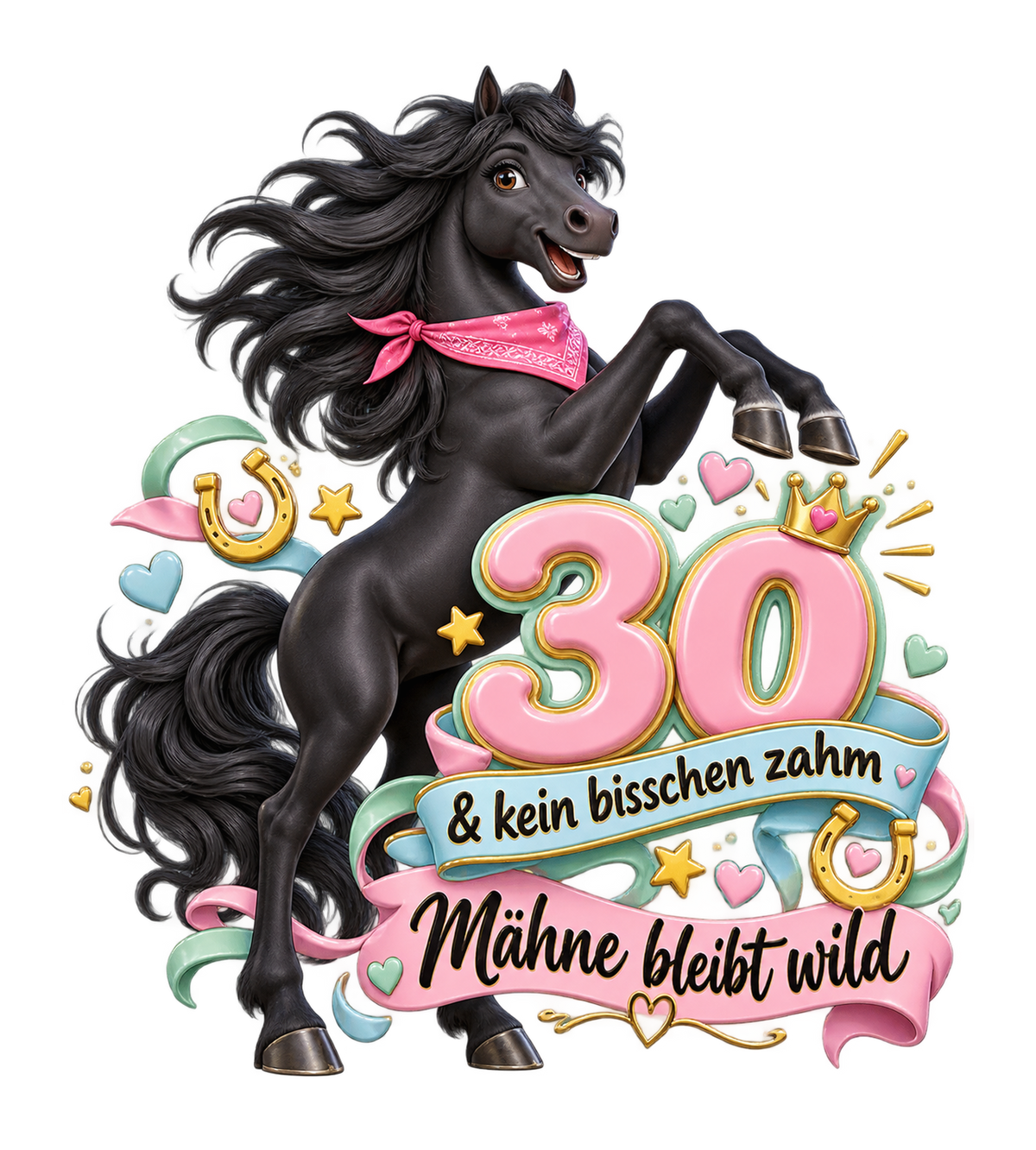 Motiv: 30 und kein bisschen zahm – Damen-T-Shirt – KI-gestaltetes Pferdemotiv