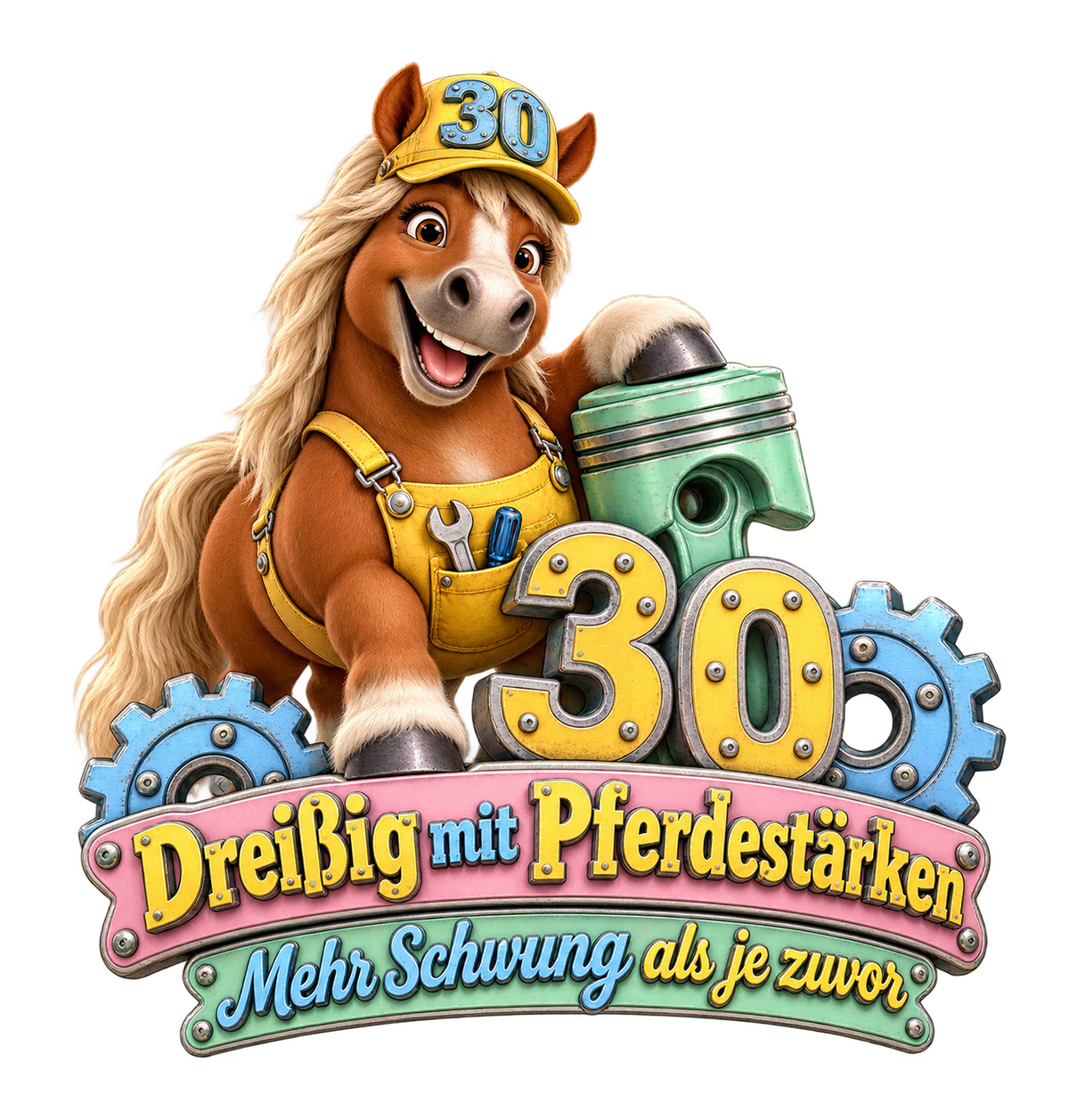Motiv: Dreißig mit Pferdestärken – Pullover – KI-gestaltetes Pferdemotiv
