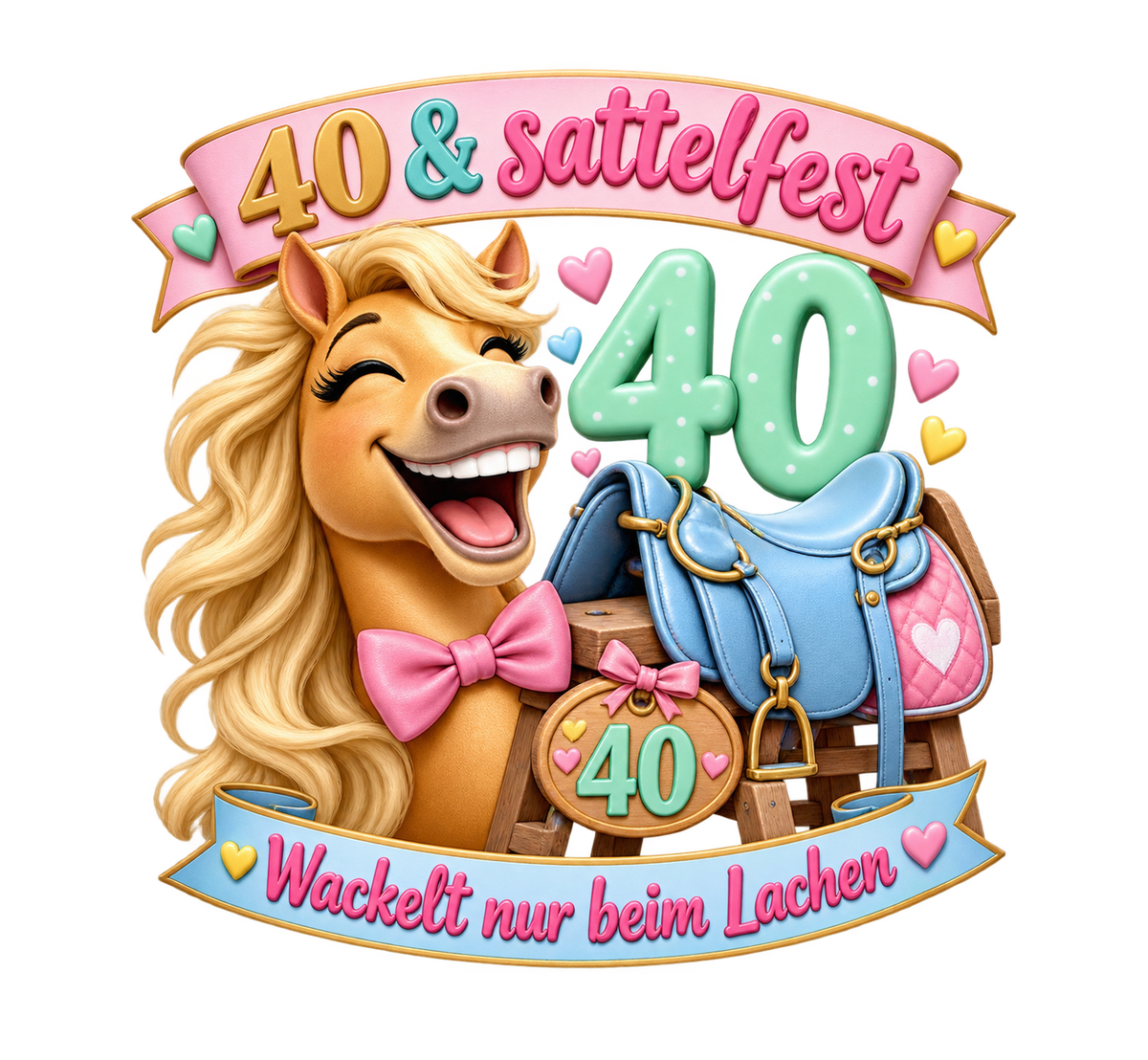Motiv: 40 und sattelfest – Hoodie – KI-gestaltetes Pferdemotiv