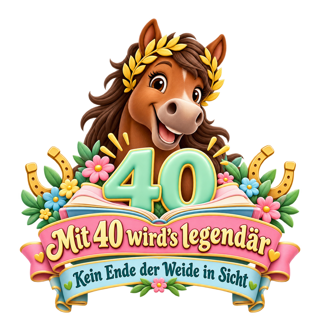 Motiv: Mit 40 wird's legendär – T-Shirt – KI-gestaltetes Pferdemotiv