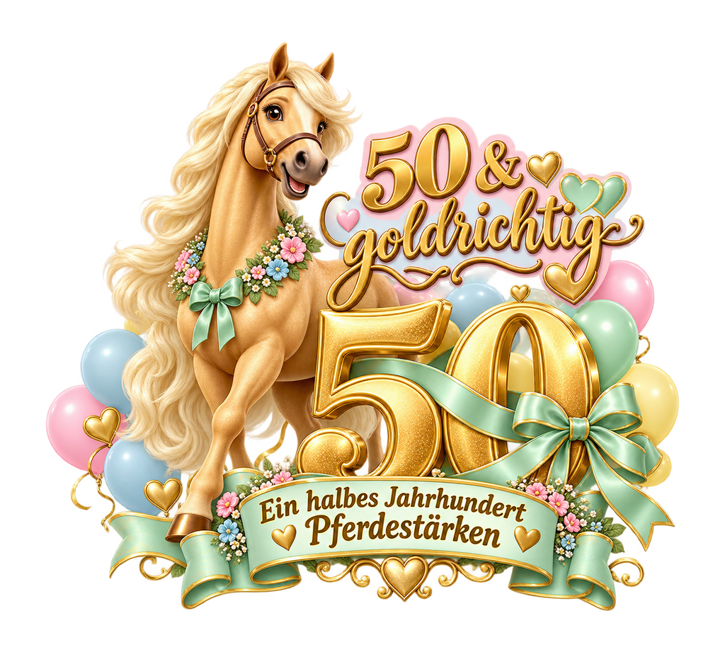 Motiv: 50 und goldrichtig – Cropped Hoodie – KI-gestaltetes Pferdemotiv