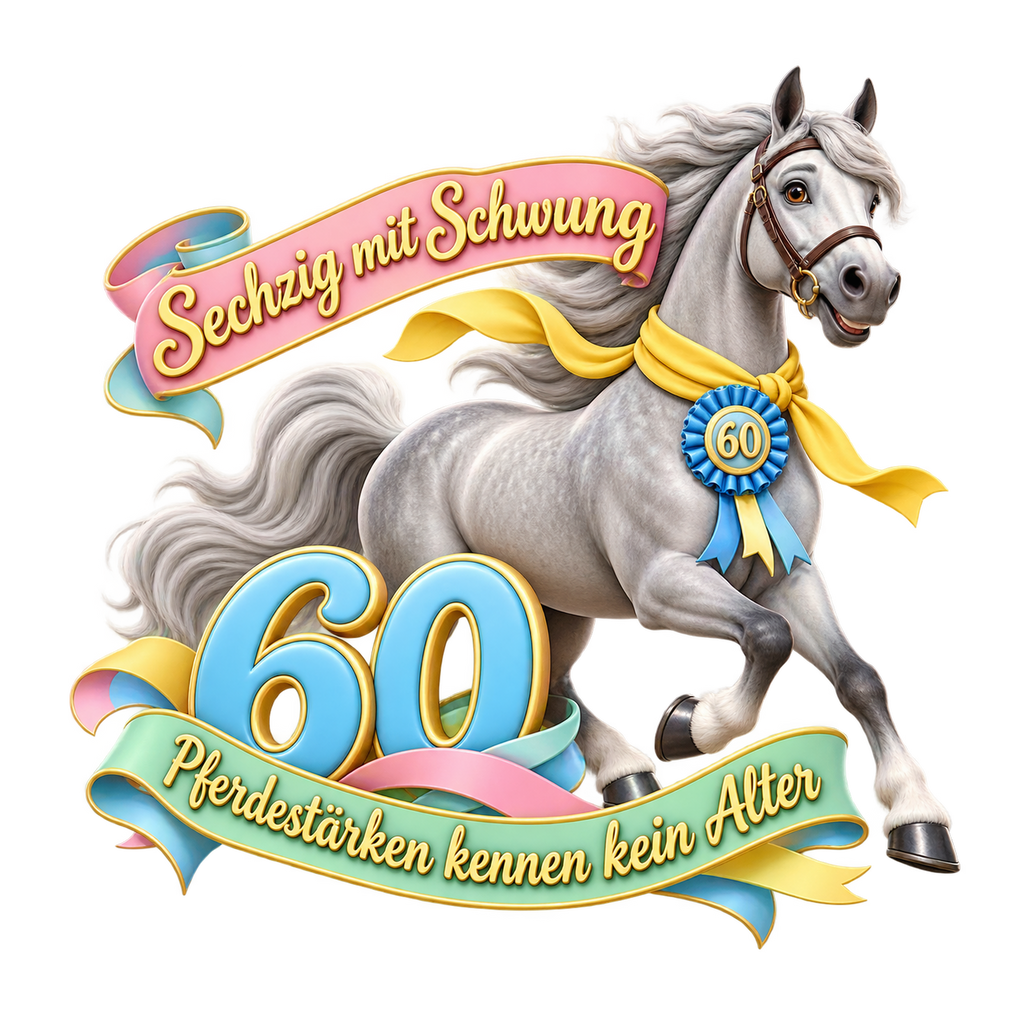 Motiv: Sechzig mit Schwung – Hoodie – KI-gestaltetes Pferdemotiv