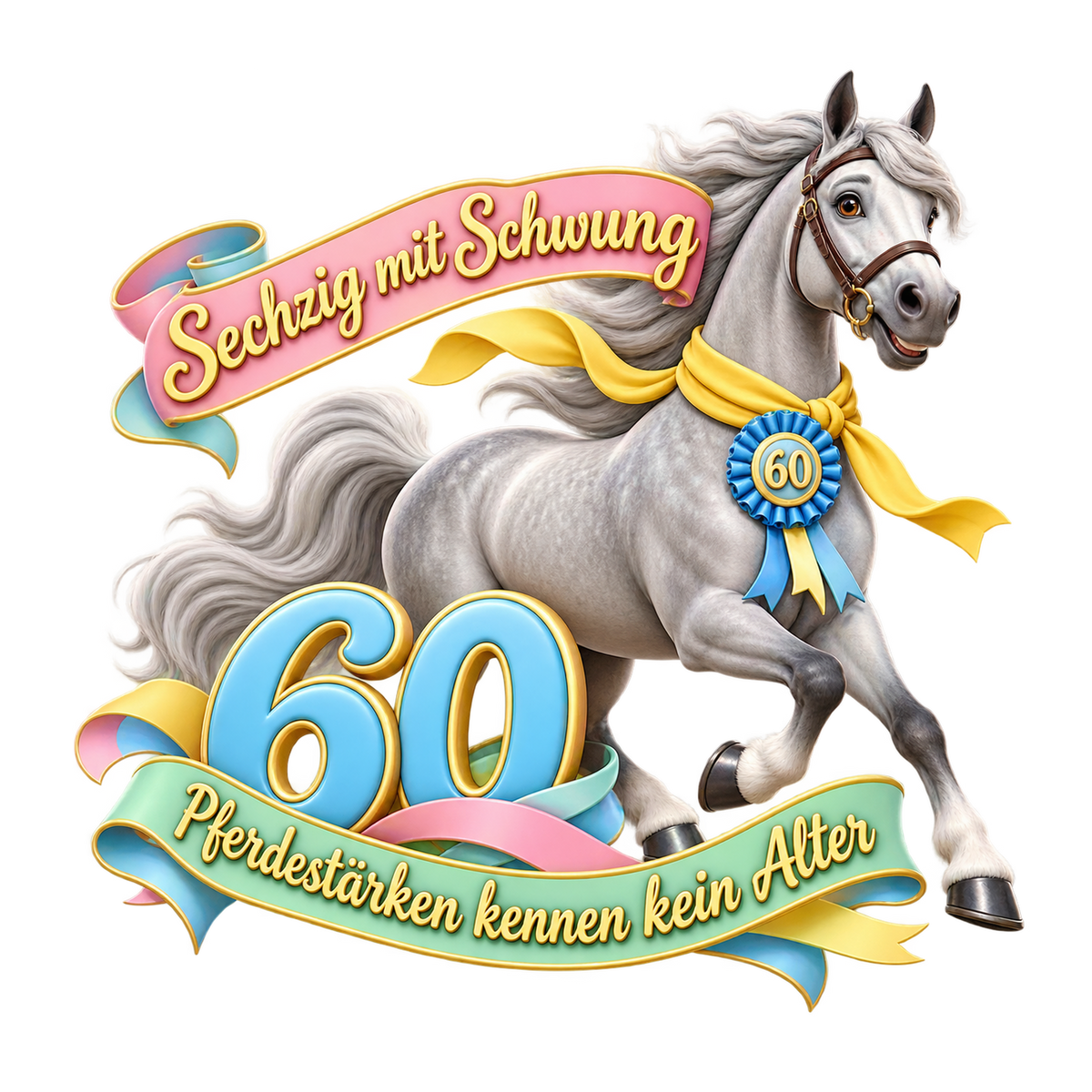 Motiv: Sechzig mit Schwung – Herren-T-Shirt – KI-gestaltetes Pferdemotiv