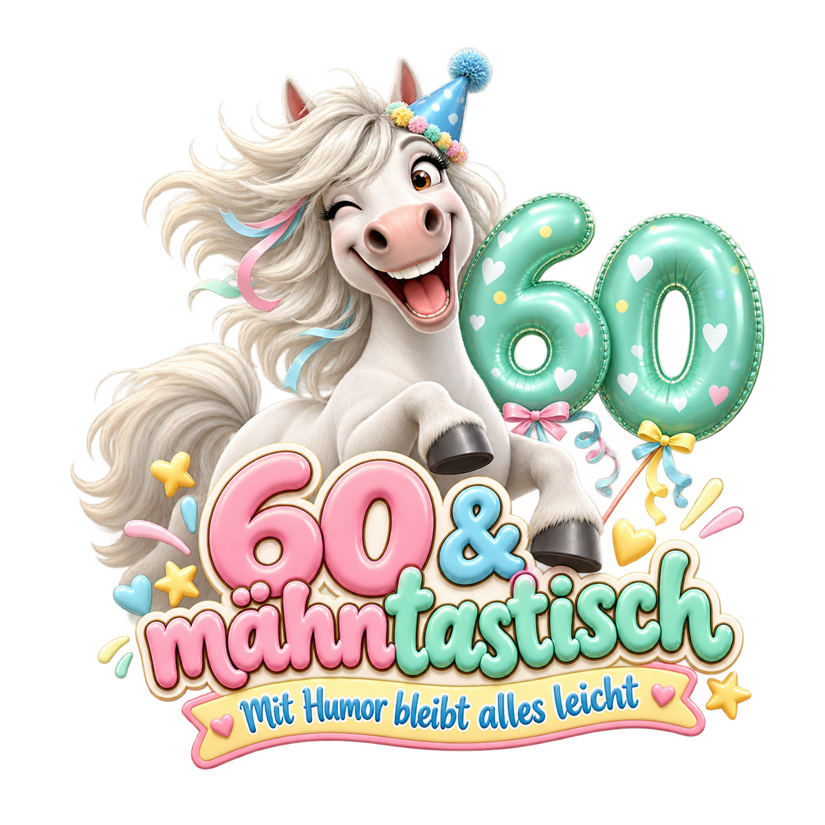 Motiv: 60 und mähntastisch – T-Shirt – KI-gestaltetes Pferdemotiv