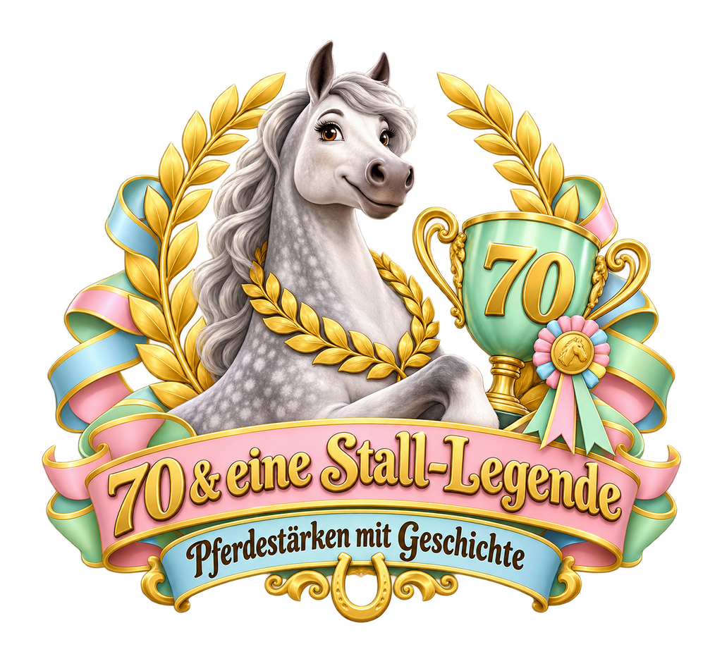 Motiv: 70 und eine Stall-Legende – Damen-T-Shirt – KI-gestaltetes Pferdemotiv