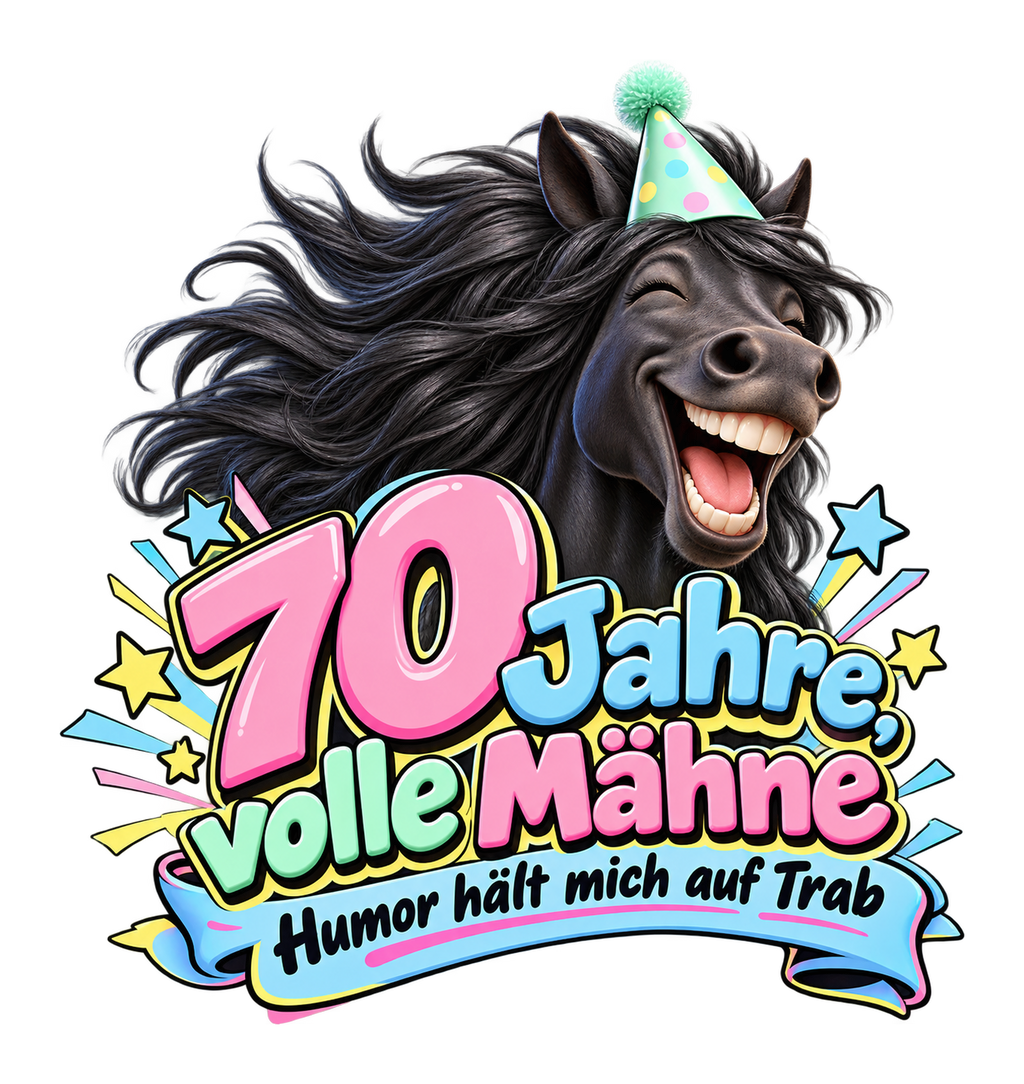 Motiv: 70 Jahre, volle Mähne – Hoodie – KI-gestaltetes Pferdemotiv