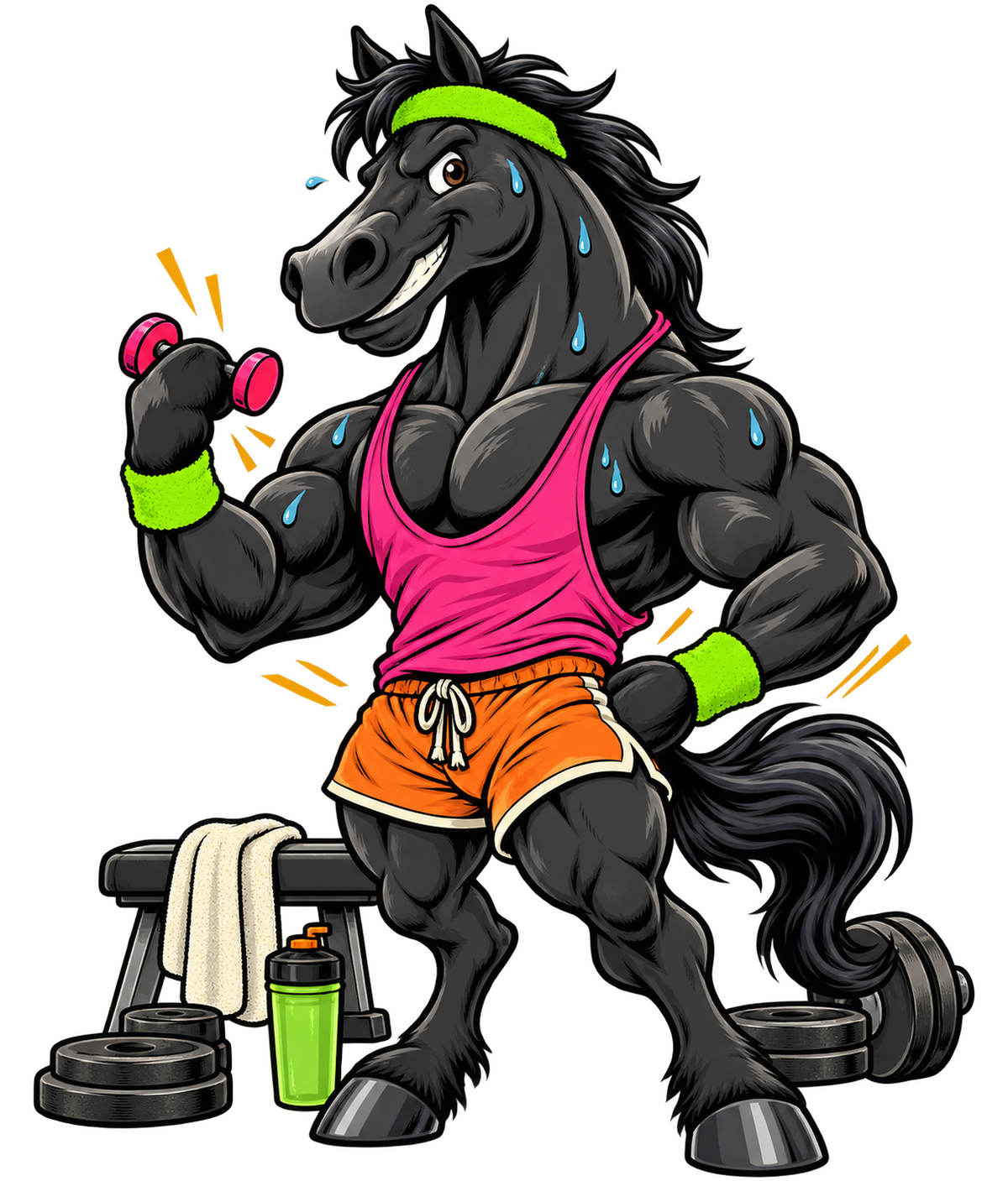 Motiv: Muskel-Pferd im Fitnessstudio – Kleinkind-T-Shirt – KI-gestaltetes Pferdemotiv
