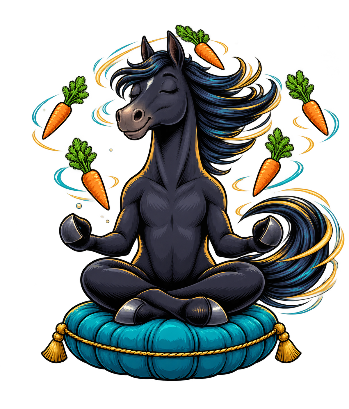 Motiv: Meditierendes Yoga-Pferd – Hoodie – KI-gestaltetes Pferdemotiv