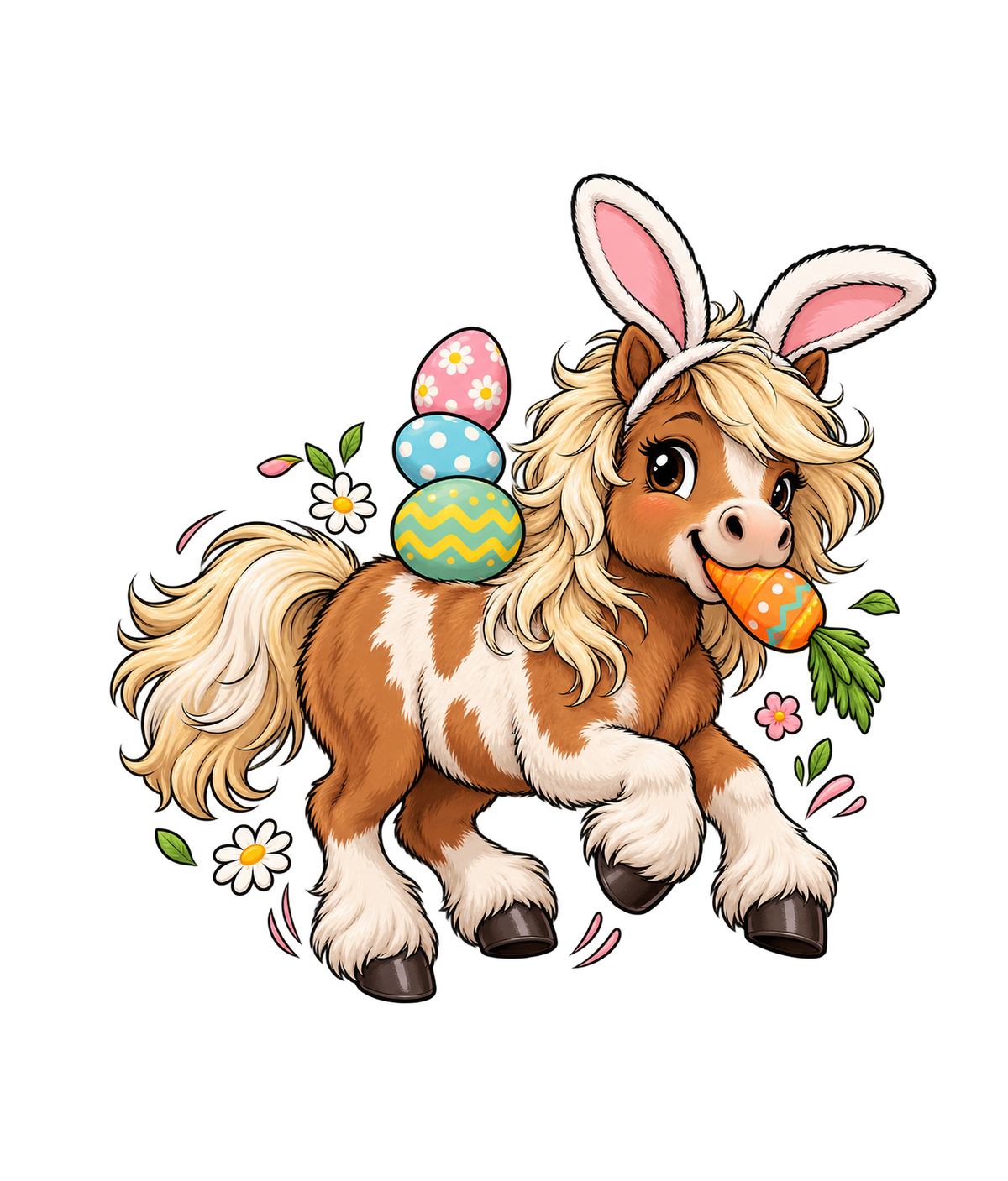 Motiv: Osterhasen-Pony – Kinder-Pullover – KI-gestaltetes Pferdemotiv