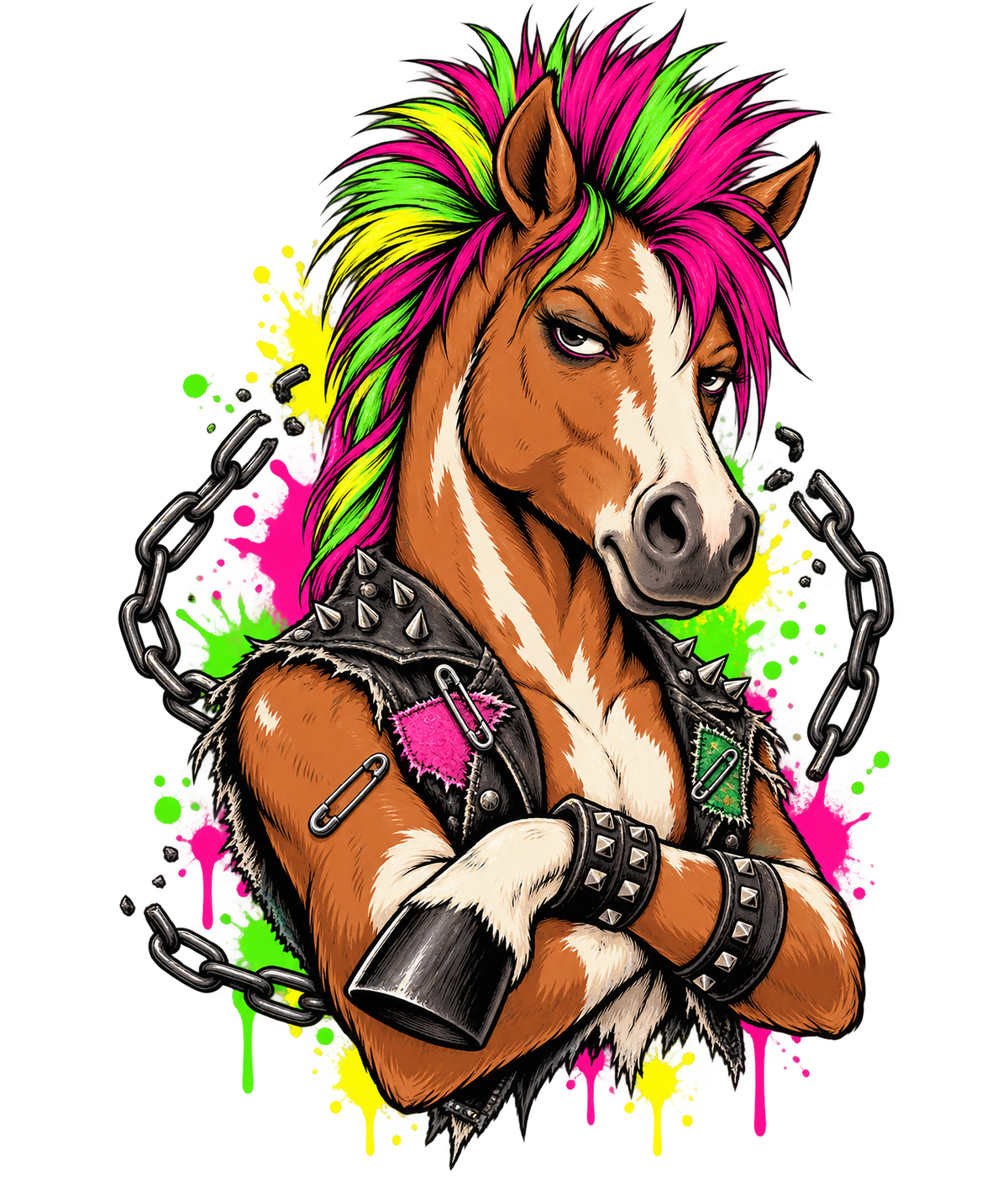 Motiv: Punk-Pferd mit Irokese – Kinder-Hoodie Tee Jays – KI-gestaltetes Pferdemotiv
