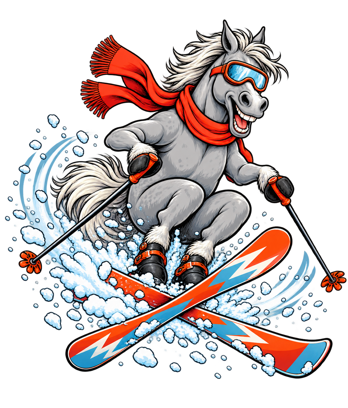 Motiv: Ski-Pferd im Schnee – Bio-T-Shirt Herren – KI-gestaltetes Pferdemotiv