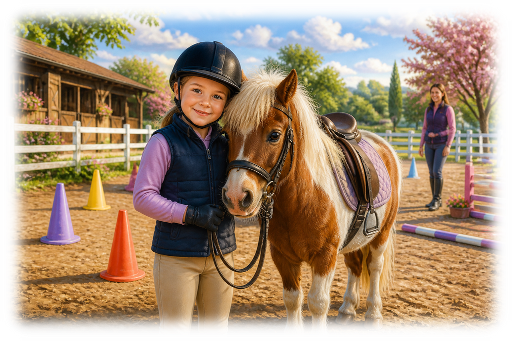 Motiv: Meine erste Reitstunde – Hoodie – KI-gestaltetes Pferdemotiv