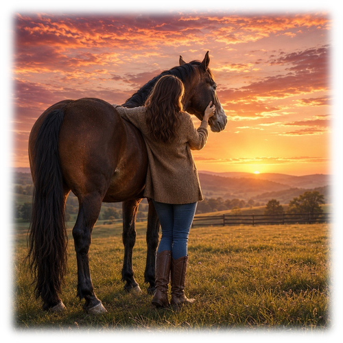 Motiv: Abendsonne auf der Weide – Poster – KI-gestaltetes Pferdemotiv