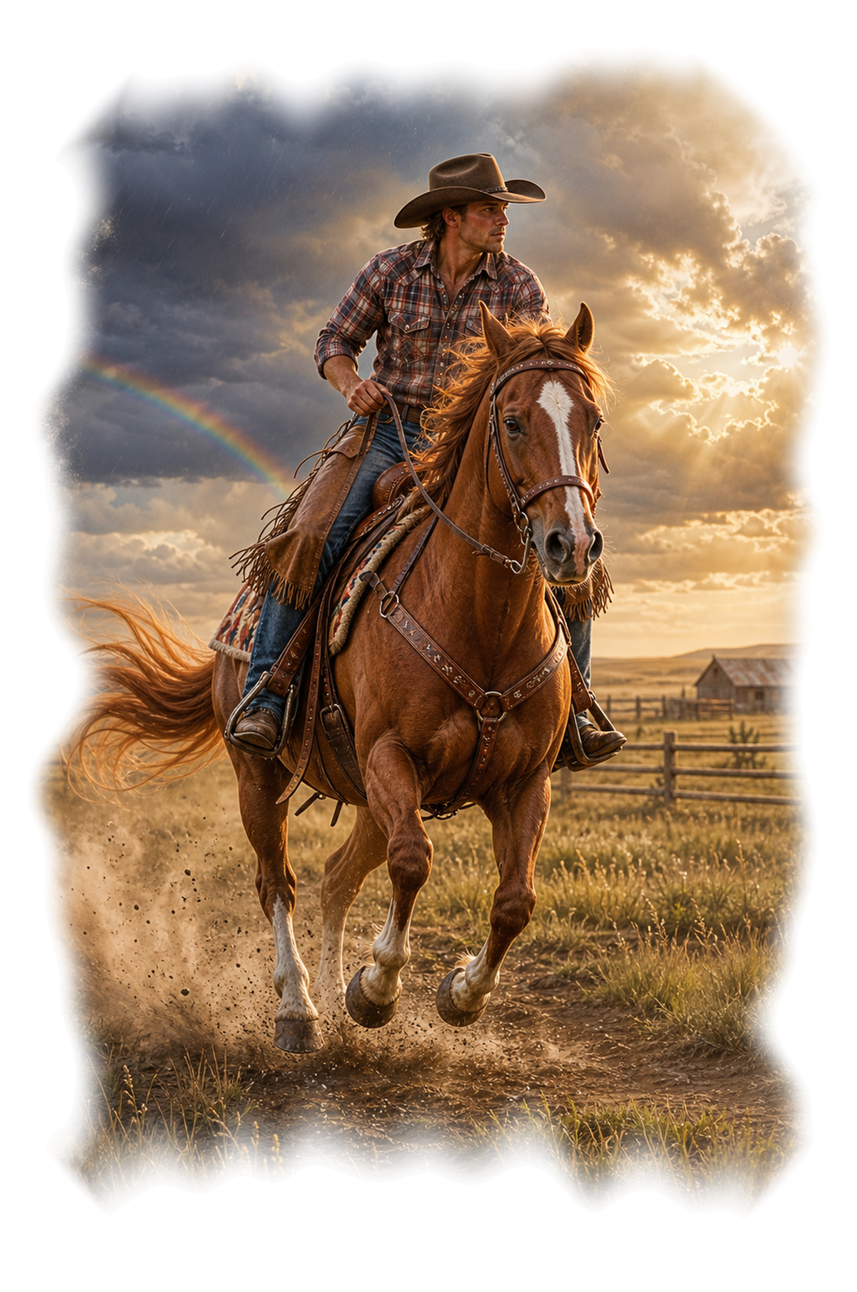 Motiv: Auf der Ranch nach dem Gewitter – Hoodie – KI-gestaltetes Pferdemotiv
